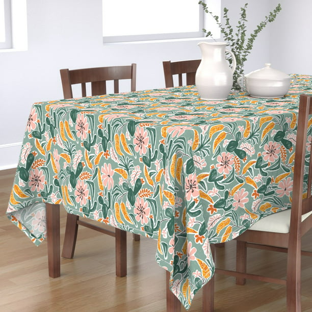 PVC TABLE CLOTH CACTUS DESERT PLANTS LEAVES POTS GREEN PINK BLUE WIPE ABLE COVER